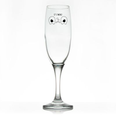 Custom Personalized Champagne Flutes - It's Twins Print Elephants - Promotional Champagne Flutes In Bulk