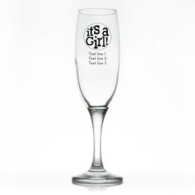Custom Personalized Champagne Flutes - It's a Girl! Circle - Promotional Champagne Flutes In Bulk
