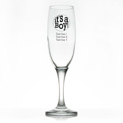 Custom Personalized Champagne Flutes - It's a Boy! Circle - Promotional Champagne Flutes In Bulk
