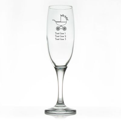 Custom Personalized Champagne Flutes - Hello Baby Carriage - Promotional Champagne Flutes In Bulk
