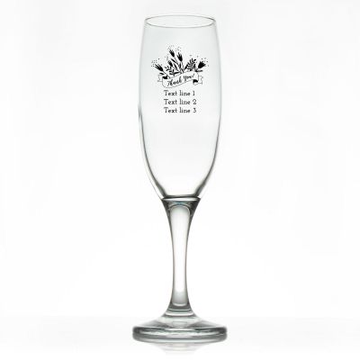 Custom Personalized Champagne Flutes - Thank You Banner with Flowers - Promotional Champagne Flutes In Bulk