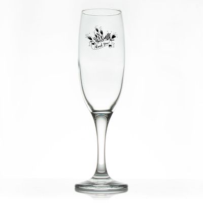 Custom Personalized Champagne Flutes - Thank You Banner with Flowers - Promotional Champagne Flutes In Bulk