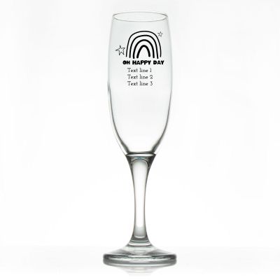 Custom Personalized Champagne Flutes - Oh Happy Day Rainbow - Promotional Champagne Flutes In Bulk