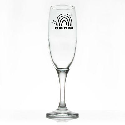 Custom Personalized Champagne Flutes - Oh Happy Day Rainbow - Promotional Champagne Flutes In Bulk