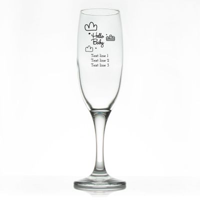 Custom Personalized Champagne Flutes - Hello Baby Clouds - Promotional Champagne Flutes In Bulk