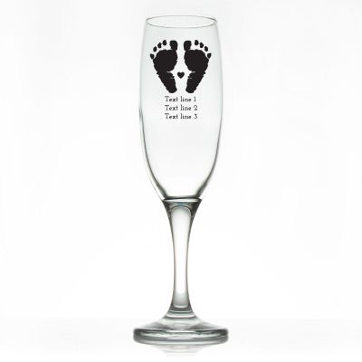Custom Personalized Champagne Flutes - Baby Footprints Silhouette - Promotional Champagne Flutes In Bulk