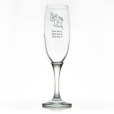 Custom Personalized Champagne Flutes - Baby Feet Drawing - Promotional Champagne Flutes In Bulk