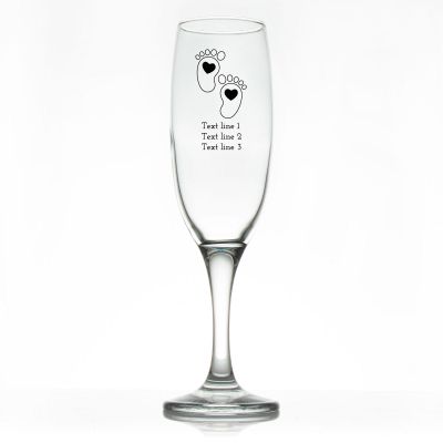 Custom Personalized Champagne Flutes - Cartoon Baby Feet with Heart - Promotional Champagne Flutes In Bulk