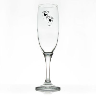 Custom Personalized Champagne Flutes - Cartoon Baby Feet with Heart - Promotional Champagne Flutes In Bulk