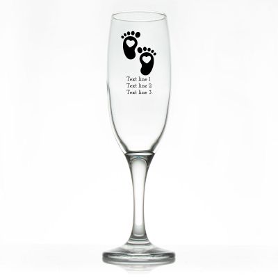 Custom Personalized Champagne Flutes - Silhouette Cartoon Baby Feet with Heart - Promotional Champagne Flutes In Bulk