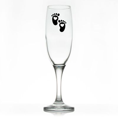 Custom Personalized Champagne Flutes - Silhouette Cartoon Baby Feet with Heart - Promotional Champagne Flutes In Bulk