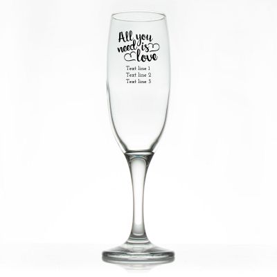 Custom Personalized Champagne Flutes - All You Need is Love - Promotional Champagne Flutes In Bulk