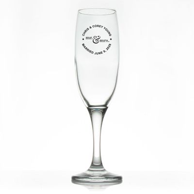 Custom Personalized Champagne Flutes - Mr. & Mrs. Circle Stamp - Promotional Champagne Flutes In Bulk