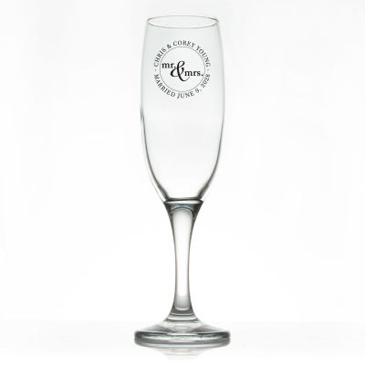 Custom Personalized Champagne Flutes - Mr. & Mrs. Circle Stamp No. 2 - Promotional Champagne Flutes In Bulk
