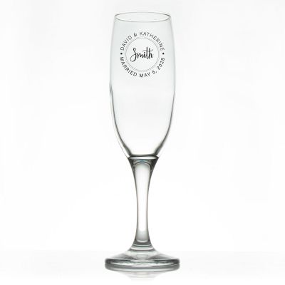 Custom Personalized Champagne Flutes - Signature Circle Stamp - Promotional Champagne Flutes In Bulk