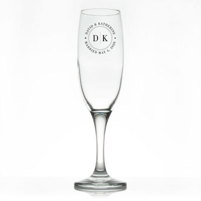 Custom Personalized Champagne Flutes - Classic Initial Circle Stamp - Promotional Champagne Flutes In Bulk