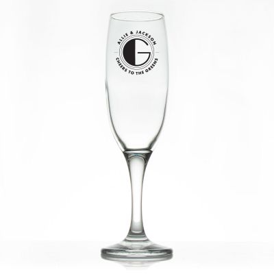 Custom Personalized Champagne Flutes - Deco Initial Stamp - Promotional Champagne Flutes In Bulk