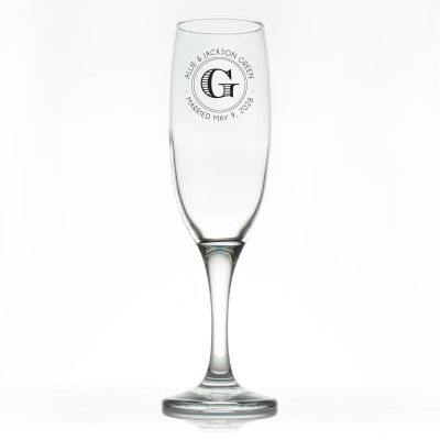 Custom Personalized Champagne Flutes - Initial Circle Stamp - Promotional Champagne Flutes In Bulk