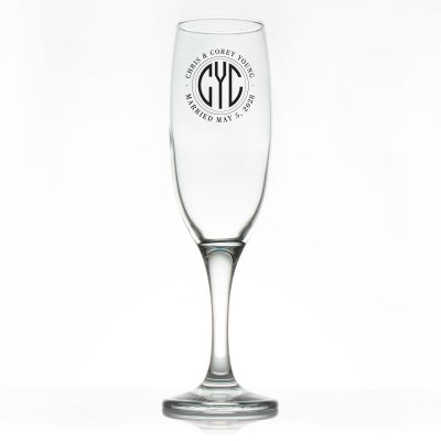 Custom Personalized Champagne Flutes - Monogram Initials Circle Stamp - Promotional Champagne Flutes In Bulk