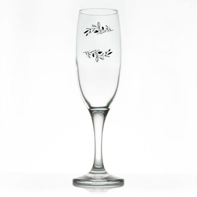 Custom Personalized Champagne Flutes - Initials with Leaves - Promotional Champagne Flutes In Bulk