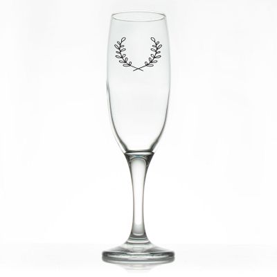 Custom Personalized Champagne Flutes - Laurel Leaf Signature Initial - Promotional Champagne Flutes In Bulk