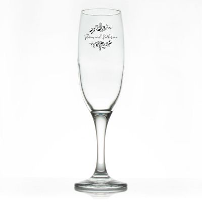 Custom Personalized Champagne Flutes - Signature with Leaves - Promotional Champagne Flutes In Bulk