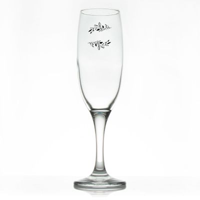 Custom Personalized Champagne Flutes - Signature with Leaves - Promotional Champagne Flutes In Bulk