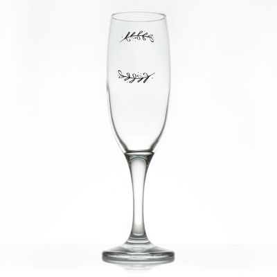 Custom Personalized Champagne Flutes - Laurel Leaf Drawing Initials - Promotional Champagne Flutes In Bulk
