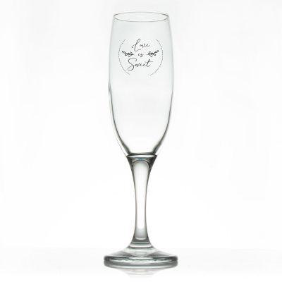 Custom Personalized Champagne Flutes - Love is Sweet Circle Stamp - Promotional Champagne Flutes In Bulk