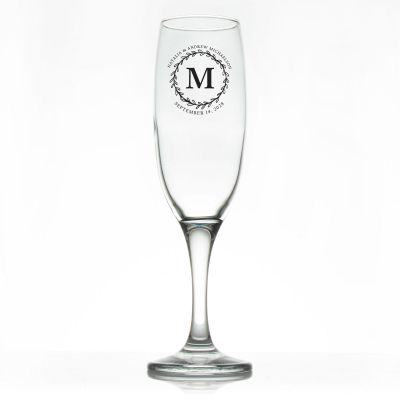 Custom Personalized Champagne Flutes - Large Laurel Monogram - Promotional Champagne Flutes In Bulk