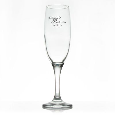 Custom Personalized Champagne Flutes - Antique Names and Date - Promotional Champagne Flutes In Bulk