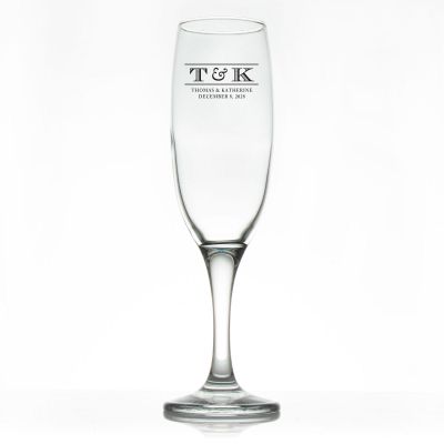 Custom Personalized Champagne Flutes - Striped Monogram Name and Date - Promotional Champagne Flutes In Bulk