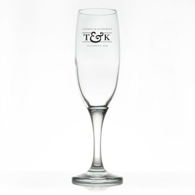 Custom Personalized Champagne Flutes - Initials Monogram Name and Date - Promotional Champagne Flutes In Bulk
