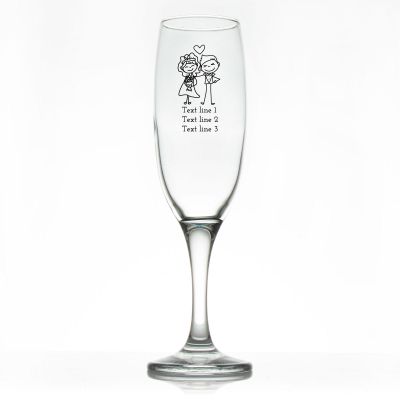 Custom Personalized Champagne Flutes - Stick Figure Bride and Groom - Promotional Champagne Flutes In Bulk