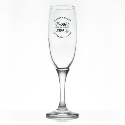 Custom Personalized Champagne Flutes - Split Flourish Symbol - Promotional Champagne Flutes In Bulk