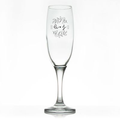 Custom Personalized Champagne Flutes - Laurel Heart - Promotional Champagne Flutes In Bulk