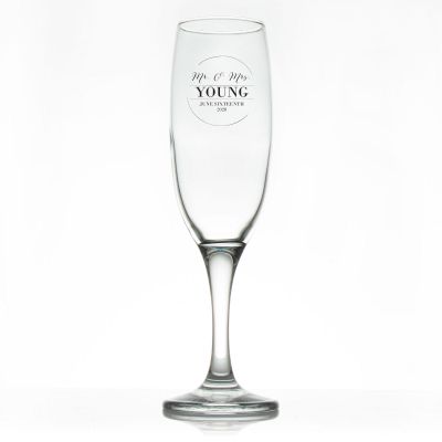 Custom Personalized Champagne Flutes - Mr. & Mrs. Circle Stamp No.3 - Promotional Champagne Flutes In Bulk
