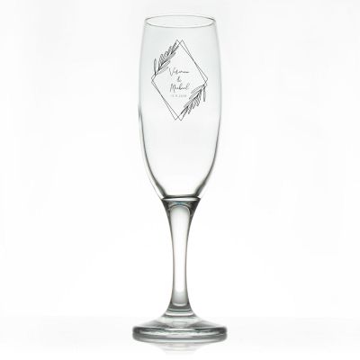 Custom Personalized Champagne Flutes - Diamond with Leaves - Promotional Champagne Flutes In Bulk