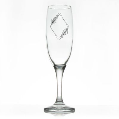 Custom Personalized Champagne Flutes - Diamond with Leaves - Promotional Champagne Flutes In Bulk