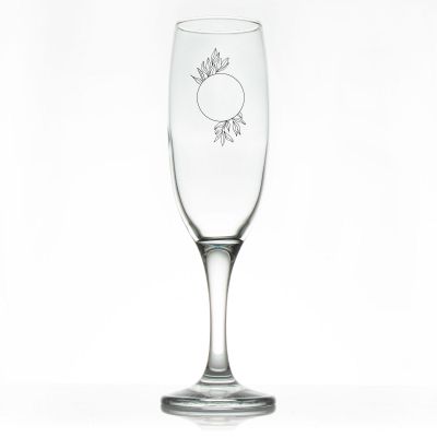 Custom Personalized Champagne Flutes - Circle with Leaves - Promotional Champagne Flutes In Bulk