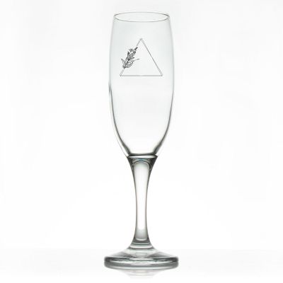 Custom Personalized Champagne Flutes - Triangle with Leaves - Promotional Champagne Flutes In Bulk