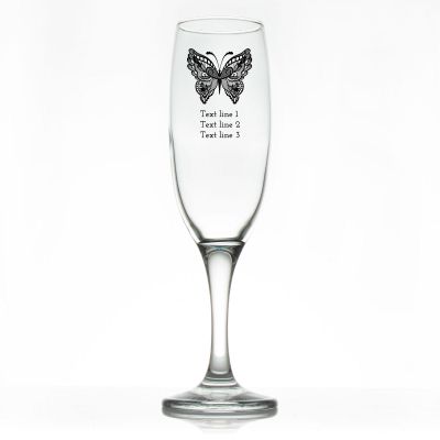 Custom Personalized Champagne Flutes - Mandala Butterfly - Promotional Champagne Flutes In Bulk