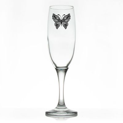 Custom Personalized Champagne Flutes - Mandala Butterfly - Promotional Champagne Flutes In Bulk
