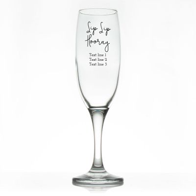 Custom Personalized Champagne Flutes - Sip Sip Hooray Handwritten - Promotional Champagne Flutes In Bulk