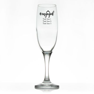 Custom Personalized Champagne Flutes - #engaged with Ring - Promotional Champagne Flutes In Bulk