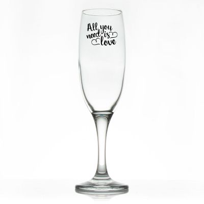 Custom Personalized Champagne Flutes - All You Need is Love - Promotional Champagne Flutes In Bulk