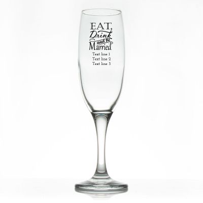 Custom Personalized Champagne Flutes - Eat Drink and be Married - Promotional Champagne Flutes In Bulk