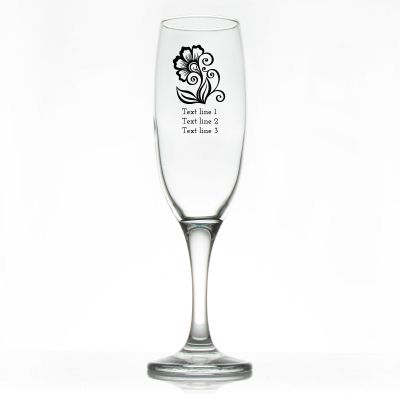 Custom Personalized Champagne Flutes - Floral Flourish - Promotional Champagne Flutes In Bulk