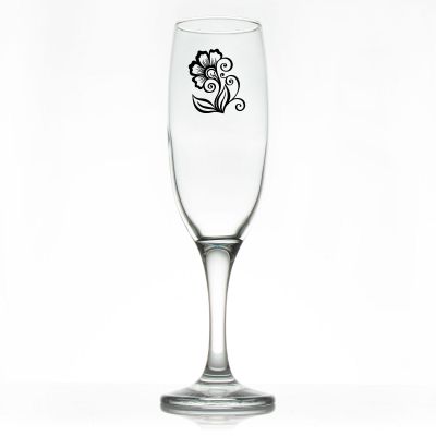 Custom Personalized Champagne Flutes - Floral Flourish - Promotional Champagne Flutes In Bulk