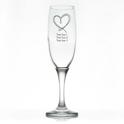 Custom Personalized Champagne Flutes - Line Art Heart - Promotional Champagne Flutes In Bulk